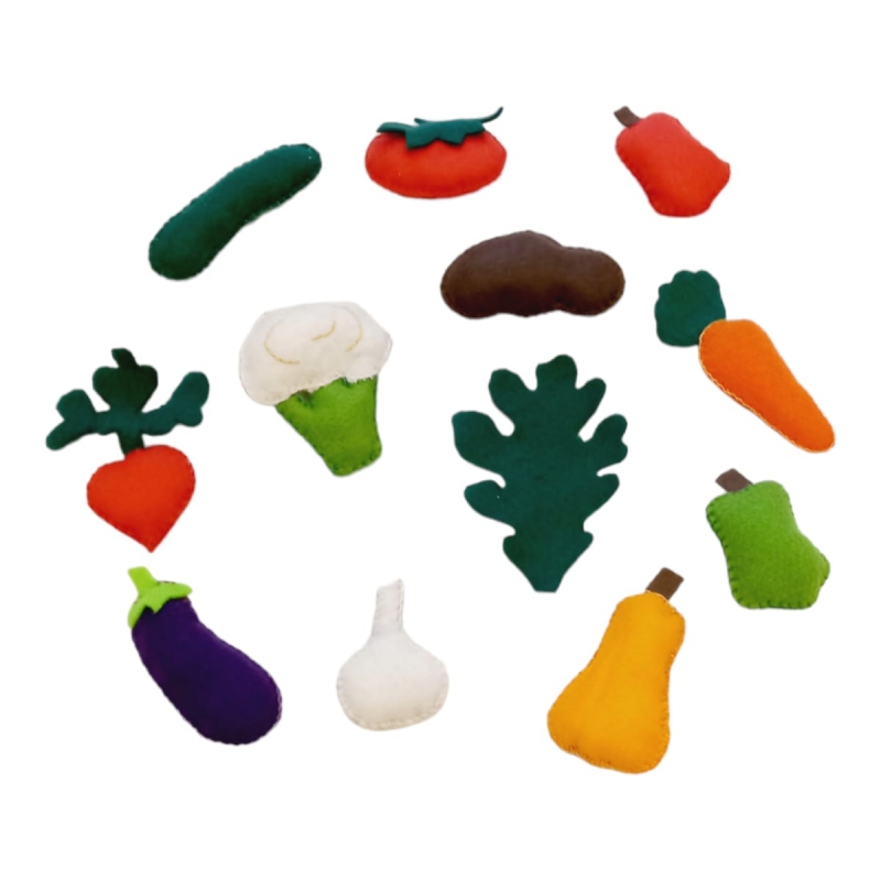 SET DE VERDURAS DE TELA 12 PIEZAS EN BOLSA DE LIENZO