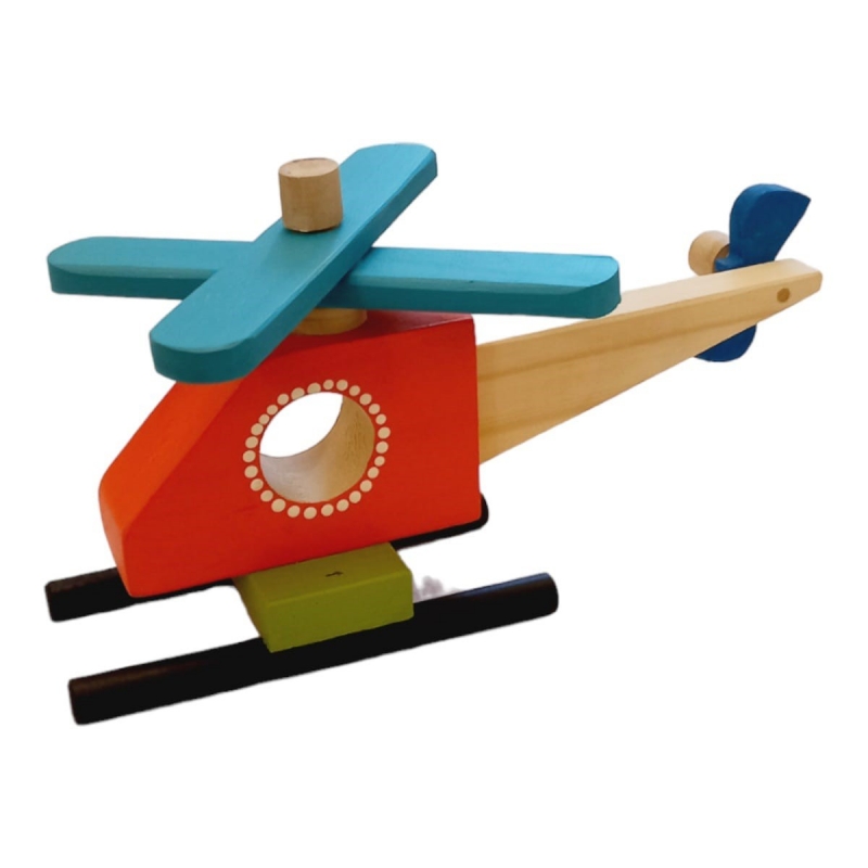 HELICOPTERO DE MADERA MONTESSORI CON HELICES MOVILES